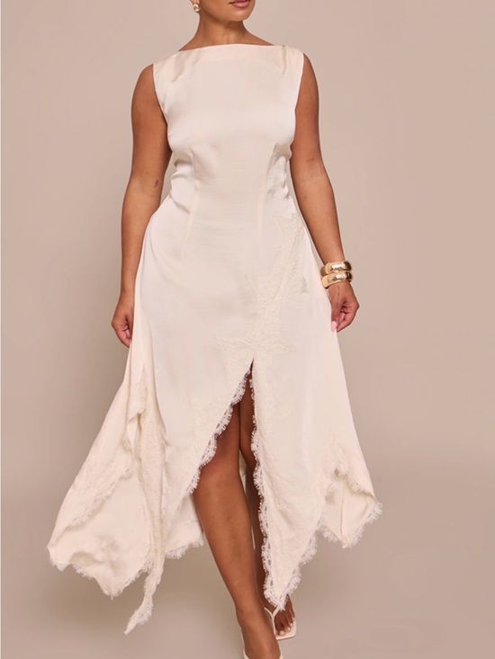 PrettyLittleThing Dresses & Skirts - PrettyLittleThing Ivory Asymmetrical Handkerchief Hem Dress